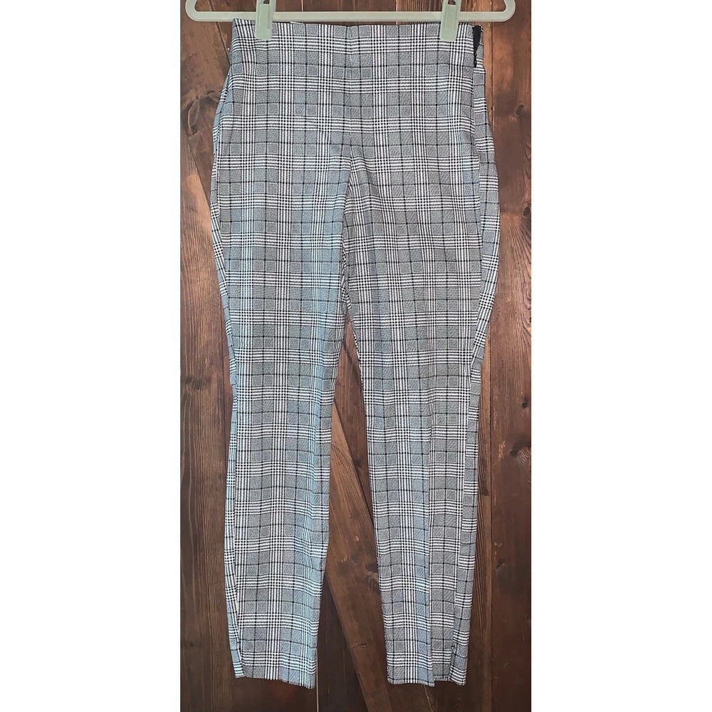 Old Navy Gingham Plaid Wow Pants Skinny Black‎ White Size 2 Side Zipper EUC